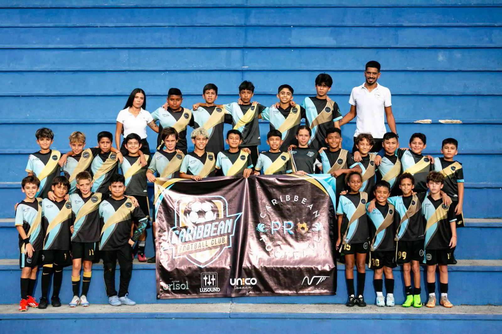Team with banner